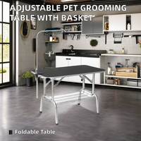 Table de toilettage pour animaux de compagnie en acier inoxydable avec bras réglable et étagère en forme de noeud, table de toilettage pliable robuste pour chiens et chats pour salon d'animaux