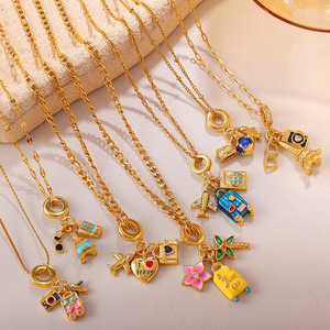 Colorful Zircon <b>Opal</b> Pendant <b>Necklace</b>, Anti-Tarnish Stainless Steel Dainty Rhinestone Clavicle Chain For Women - Product Image 6