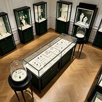 Vitrine à bijoux en verre avec éclairage LED, armoire de présentation avec tiroir, noire, pour comptoir de magasin de détail
