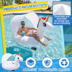 Bouée gonflable personnalisée en gros pour adultes, motif licorne, avec auvent, porte-gobelet et poignées de poussée pour fêtes à la plage/à l'extérieur - Product Image 2