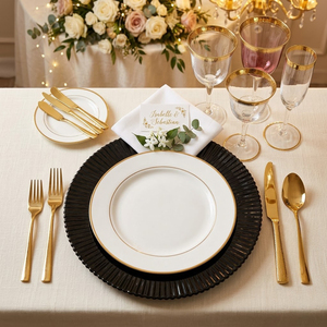 Assiettes de présentation modernes en <span class=keywords><strong>verre</strong></span> rayé gris et noir de 13 pouces, rondes et côtelées, pour la décoration de tables de mariage et d'événements (vente en gros) - Product Image 5