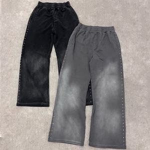 Ensemble de survêtement vintage personnalisé pour homme avec sweat à capuche zippé délavé à l'acide et pantalon de survêtement coupe droite évasé, coupe ample, coupe-vent, pour la gym - Product Image 2