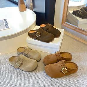 Mules fermées pour femmes, style tendance, avec boucle métallique, à enfiler, aspect daim PU, plates, pour le printemps et l'automne - Product Image 6