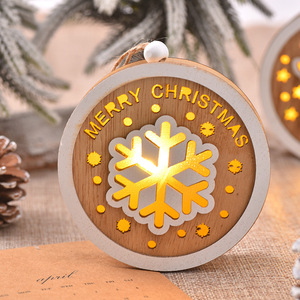 Adorno navideño redondo de madera con luz LED, reno, ángel, copo de nieve, decoración colgante para árbol - Product Image 3