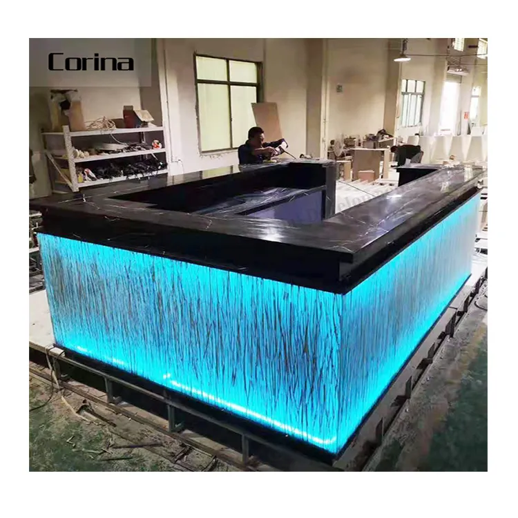 Customize artificial stone kitchen bar table LED bar high table interior design