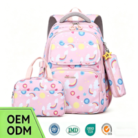 Sac à dos scolaire en nylon imperméable avec logo personnalisé et boîte à lunch, ensemble 3-en-1 avec USB, design mignon de dessin animé pour filles