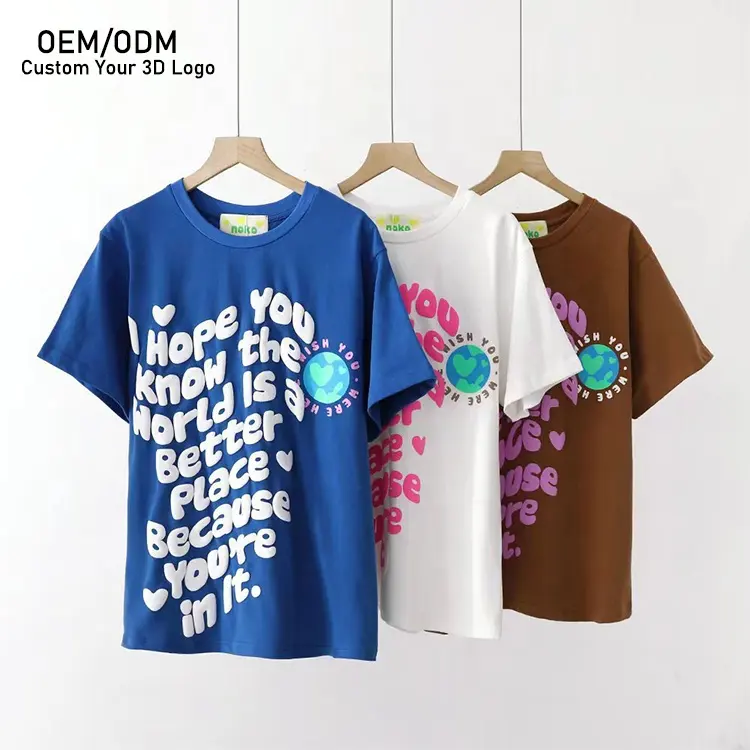 OEM Wholesale Custom Logo 3D Puff Print plain graphic oversized t shirt Foam Screen Printing men's t-shirts