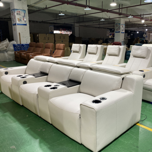 Ensemble de canapés inclinables en cuir véritable pour villa <span class=keywords><strong>VIP</strong></span>, design intérieur confortable, couleur beige, fauteuil fonctionnel - Product Image 1