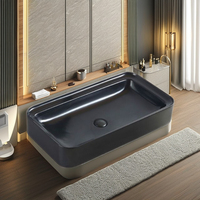 Offre Spéciale design moderne carré céramique sanitaire monotrou monté évier de table couleur noir mat importé pour la salle de bain