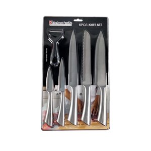 Bộ dao nhà bếp bằng thép không gỉ 6 mảnh có tay cầm rỗng được bọc bao gồm cả Dao Tiện Ích trái cây bánh mì - Product Image 1