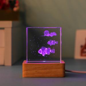 Support de Veilleuse Étoilée, Cadeau Artisanal, Support avec Port USB, Cadeau de Noël, Boule de Cristal Carrée 3D, Base Lumineuse, Petite Veilleuse LED - Product Image 5