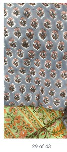 Tela de algodón estampada a mano con motivos florales en verde menta y rayas botánicas en naranja y rosa, textil suave y transpirable para kurti. - Product Image 3