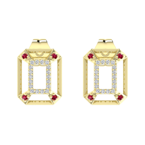 Pendientes de Plata de Ley 925 con Baño de Oro, Diseño Geométrico Rectangular, con Circonita Cúbica Roja Rubí y Circonita Cúbica Blanca, Joyería de Moda - Product Image 1