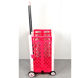 Nhà lưu trữ giỏ hàng màu tùy biến nhựa gấp Xe đẩy gấp hộp với Bánh xe lăn gấp Giỏ mua hàng màu hồng 4 bánh xe - Product Image 5