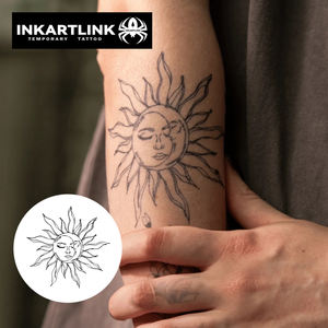 INKARTLINK Tatuaje Temporal <span class=keywords><strong>Sol</strong></span> <span class=keywords><strong>y</strong></span> <span class=keywords><strong>Luna</strong></span>, Arte Facial Celestial Herbal, Semipermanente 15 Días, Arte Corporal para Brazo <span class=keywords><strong>y</strong></span> Antebrazo, Venta al por Mayor - Product Image 1