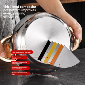 Ensemble de casseroles en acier inoxydable de luxe moderne à trois couches, 6 pièces avec poignée dorée, couvercle combiné, durable et facile à nettoyer - Product Image 3