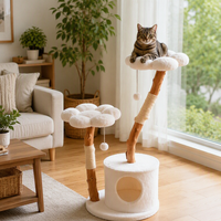 Arbre à chat en bois massif avec plateforme double en forme de fleur, griffoir en sisal, niche fermée, robuste, capacité 18 kg, mobilier pour chat en peluche