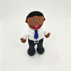 Marioneta personalizada con camisa blanca y corbata, marioneta con corbata azul, marioneta con traje negro, marioneta de hombre profesional, marioneta de personaje corporativo - Product Image 2