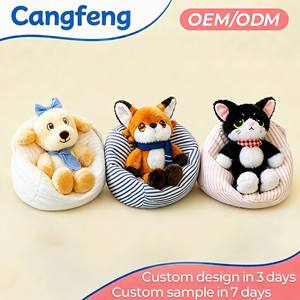 Lot de peluches personnalisées en gros : chiot, <span class=keywords><strong>renard</strong></span>, chat avec écharpe, fauteuil pouf, jouet en peluche pour boutique de cadeaux, prix de machine à griffes - Product Image 1