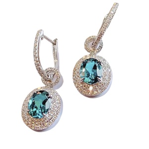 Boucles d'oreilles pendantes micro-pavées en saphir bleu simulé pour femme, bijoux élégants de style princesse - Product Image 1