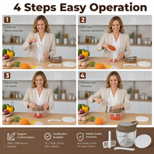 <span class=keywords><strong>Picadora</strong></span> Manual Multiusos de Alimentos y Vegetales con Cuerda para Tirar, con Cuchillas de Acero Inoxidable 420, Utensilio de Cocina - Product Image 4