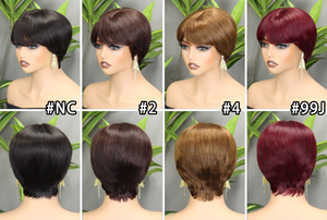 Perruque courte en cheveux humains FH pour femmes, coupe pixie, sans colle, fabriquée à la machine, 4 couleurs - Product Image 4