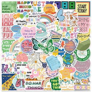 50Pcs Coloré Restez Phrases Positives Graffiti Autocollants <span class=keywords><strong>pour</strong></span> Livre Décor Santé Mentale Inspirant Cadeau Autocollant - Product Image 1