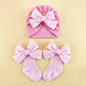 Ensemble bonnet et chaussettes respirants en jacquard à nœud papillon <span class=keywords><strong>pour</strong></span> nouveau-nés et nourrissons - Product Image 6