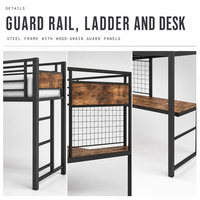 Lit superposé avec bureau et panneau grillagé, surface imitation bois, structure en acier pour chambre d'enfant, espace d'étude, adolescents