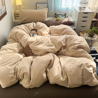 Parure de lit 4 pièces moderne tissée couleur unie, douce, confortable, anti-boulochage, lavable en machine, 100% polyester 300 fils/cm²