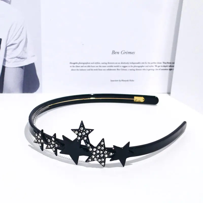 custom high end acetate fashion crystal star designed headbands for women boutique glitter rhinestone headband accessories girls