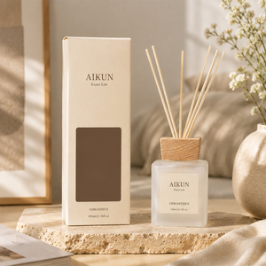 Aikun Cream 200ml Frosted Square Glass Sticker Logo Window Box Custom Scent Long Lasting <b>Reed</b> <b>Diffuser</b> Gift Set for Decor Store - Product Image 1