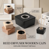 Tapa Difusora Cuadrada de Madera Negra Mate Personalizada WeWood de Vietnam, Collarín de Madera para Botella, Tapa de Aromaterapia de Madera de Fresno