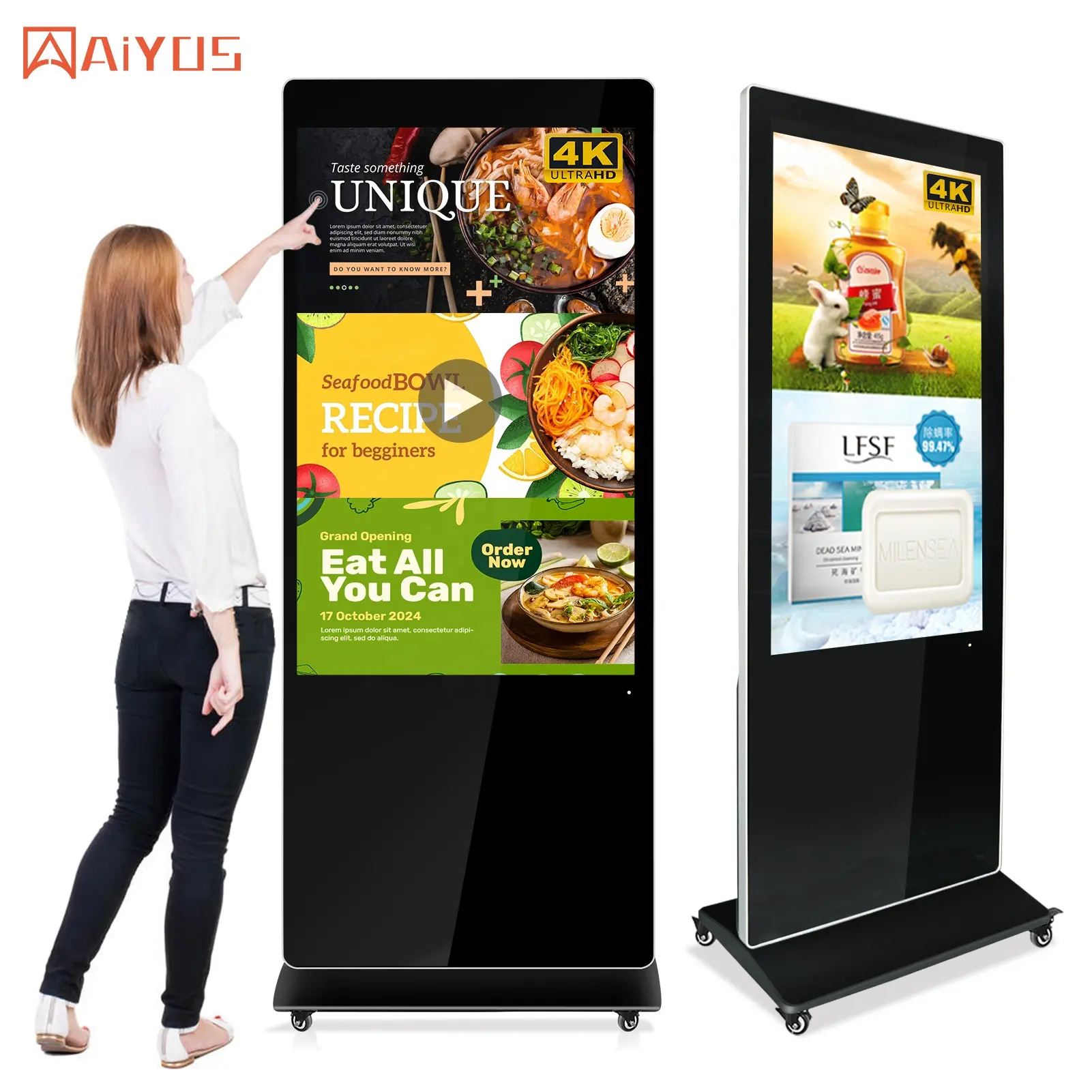 Indoor 55inch Touch Screen 4K company web browse interactive Kiosk/Totem LCD advertising display include Chrome Play store