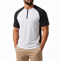Haut de sport pour homme à col montant, manches courtes, demi-zip, color block, personnalisable OEM, séchage rapide, respirant, pour la course, la gym et le fitness