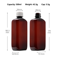 Bouteilles carrées en PET ambré bleu de 500 ml avec bouchons à vis, emballage liquide pour liquides oraux, boissons nutritionnelles
