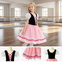 Robe tutu de ballet rose style folklorique pour filles, manches courtes bouffantes, ourlet rayé, jupe en tulle, costume de scène de ballet, fabricant