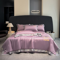 Nouvel Ensemble de Couette de Luxe d'Été Quatre Pièces, Parure de Lit en Soie Lavée de Qualité avec Broderie Effet Fraîcheur