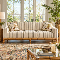 Canapé en tissu tropical américain sur mesure, style bambou naturel, trois places, pour salon de villa de luxe