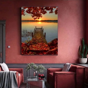 XIXI - Punto de Cruz - Hermosa Serie de Paisajes - Atardecer junto al Mar - Hoja de Arce - Bordado de Poliéster Hecho a Mano - Decoración para Sala de Estar - Product Image 3