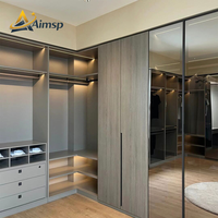 Commode éclairée moderne européenne éco-responsable en bois massif Aimsp avec miroir et tiroirs en panneaux de particules pour chambre à coucher