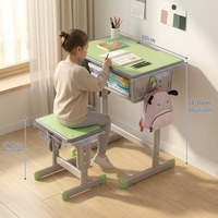 Ensemble bureau et chaise avec pieds en forme de T, compartiment de rangement et hauteur réglable pour étudiants et utilisation en classe