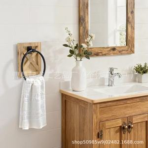 Porte-serviettes mural en bois, combinaison bois et fer, support de rangement de salle de bain multifonctionnel, écologique - Product Image 3