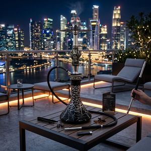 Black Glass <b>Hookah</b> Metal Stand Water <b>Pipe</b> with Decorative Skull Design for Lounge Bar Home Use - Product Image 2