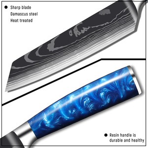 10 Pcs Kitchen <strong>Knives</strong> Set Laser Damascus Pattern Stainless Steel Blue Resin Handle Dishwasher <strong>Safe</strong> Ambidextrous Paring <strong>Knife</strong> - Product Image 4