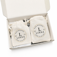 Pochette à cordon en coton et lin imprimée sur mesure, sac d'emballage réutilisable pour bijoux avec logo circulaire personnalisé