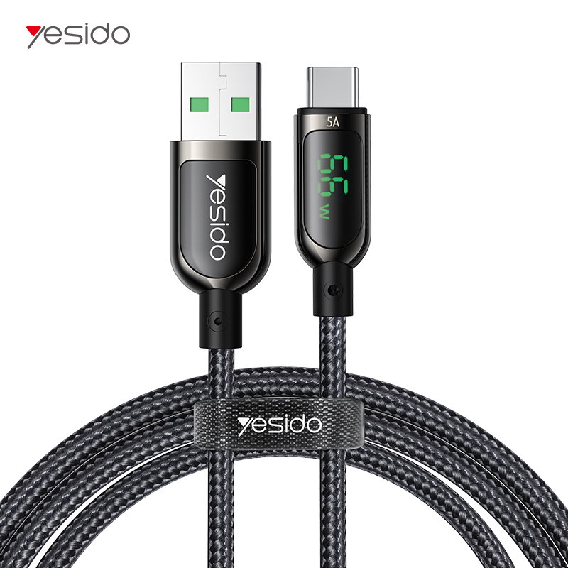 Кабель зарядного устройства YESIDO 5A со светодиодным цифровым дисплеем Usb C Type-C на Lightning