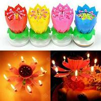 Magnifique Bougie d'Anniversaire Fleur de Lotus Musicale qui S'épanouit, Bougie Rotative Chantante en Forme de Lotus pour Fête d'Anniversaire