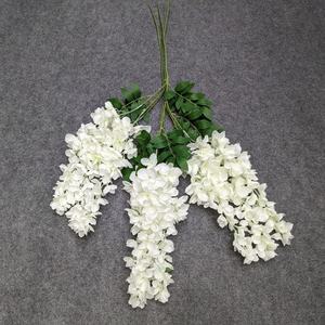 Fleur de glycine artificielle en soie faite à la main, à trois branches, couleur violette, pour décoration de plafond de maison ou de mariage, fleurs de glycine en forme de haricot - Product Image 2