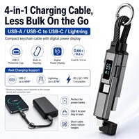 Cable de Carga 4 en 1 Tipo C/USB A/L, Cable Corto de Carga Rápida de 65W, Cable Portátil USB C Tipo Llavero para iPhone/iPad/Samsung